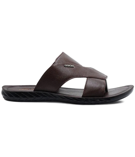 ASIAN Brown Mens Leather Slipper - None