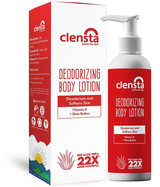 Clensta Deodorizing Body Lotion (Pristine Mint), With Red Aloe Vera, Vitamin E, and Shea Butter, Freshness of Mint, For All Men & Women