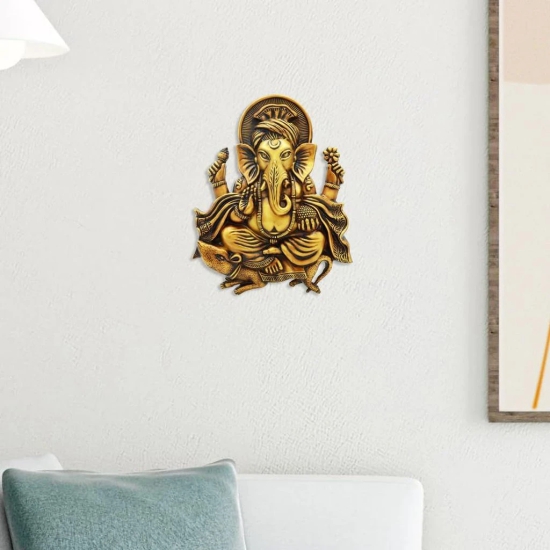 Artarium Lord Ganesha on Mushak | Ganesha ji | Lord Ganesh Statue Idol - Wall Hanging Sculpture - Lucky Feng Shui Wall Decor Showpiece Figurines (1 Piece)