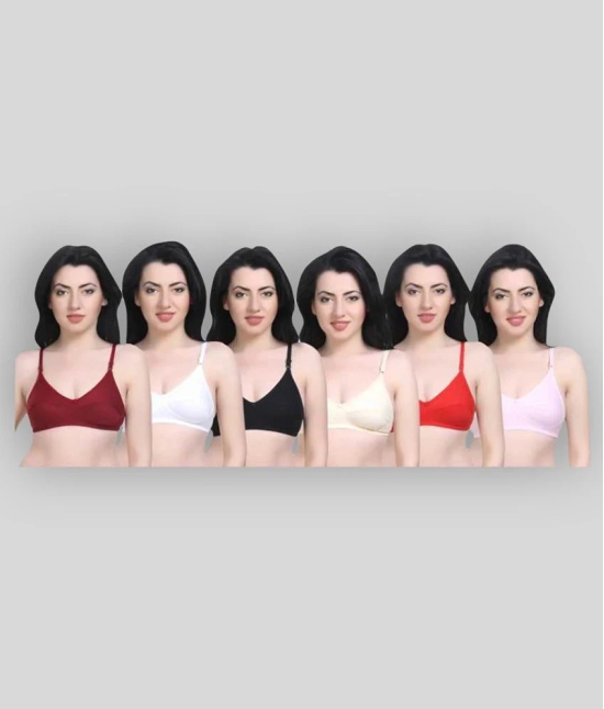 Kiran Enterprises Pack of 6 Cotton Non Padded Womens Push Up Bra ( Multi Color ) - 30B