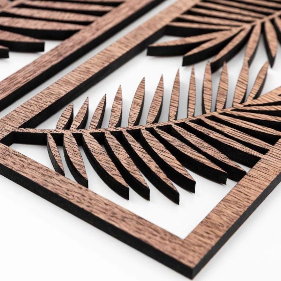 leaf  geometric wooden wall art-80 x 32 cm (31.4 x 12.5 inches) / Walnut