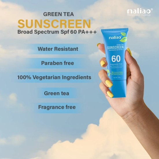 Maliao Green Tea Water Resistant Paraben & Phthalates Free Sunscreen Broad Spectrum SPF 60PA+++ 100g