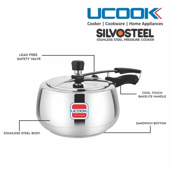 UCOOK By United Ekta Engg. Stainless Steel Silvo Induction Pressure Cooker, 3 Litre, Silver