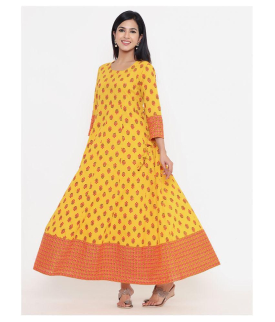 Kbz Yellow Cotton Anarkali Kurti - M