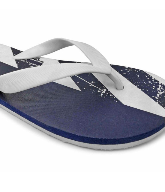 UrbanMark Men Comfortable Light Weight Printed Hawai Slippers- White & Navy - None