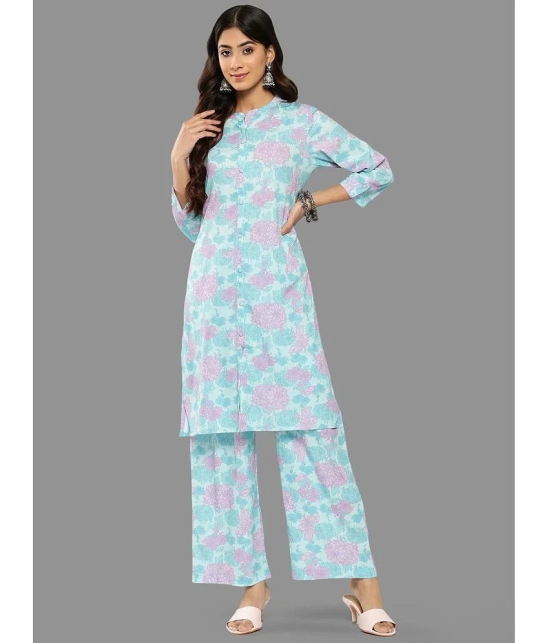 Janasya Womens Sky Blue Crepe Digital Printed Co-ords Set - None