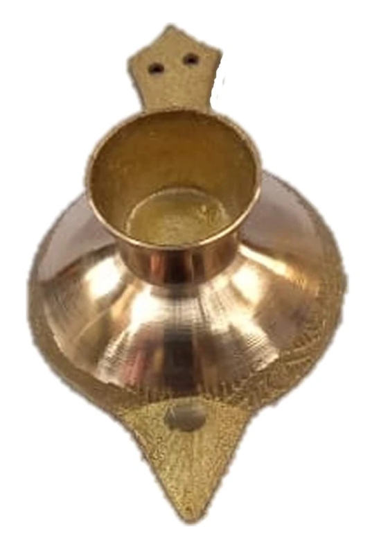 Mii Art Brass Single Traditonal Arti Diya Oil Lamp Pooja Deepak with Handle for Pooja Pital Ka Diya(Size-9cm)pack of 1 pcs