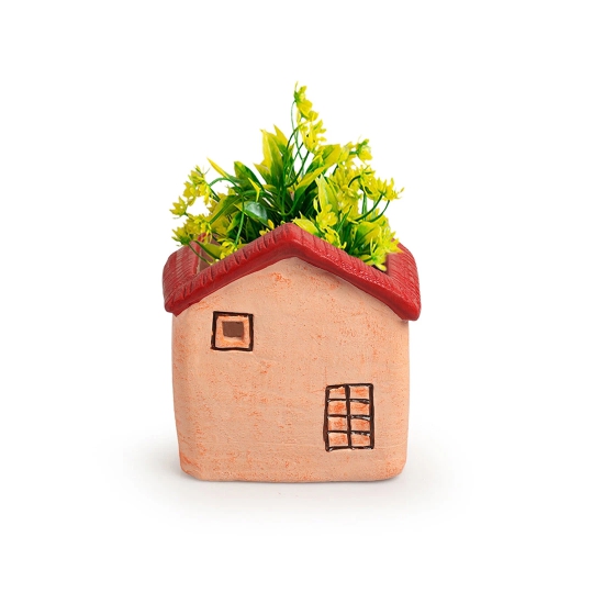 Homely Cottage Handmade & Hand-Painted Terracotta Table Planter Flower Pot (5.7 Inch, Peach)