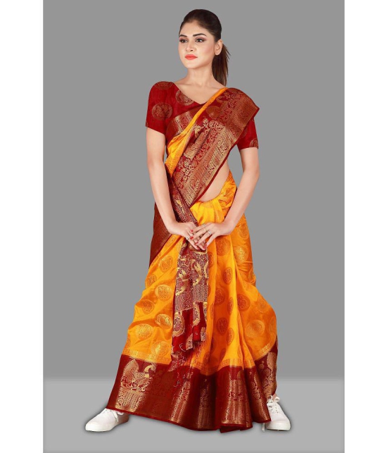 fab woven - Yellow Silk Blend Saree With Blouse Piece ( Pack of 1 ) - Yellow