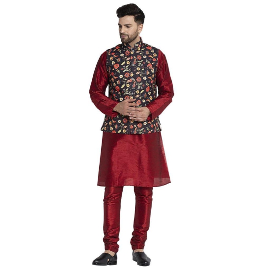 Banity Bey Men's Silk Blend Maroon Kurta Pajama with Designer Ethnic Nehru Jacket/Modi Jacket/Waistcoat