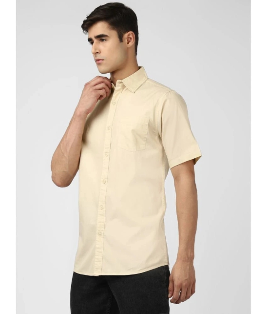 UrbanMark Men 100% Cotton Half Sleeves Regular Fit Solid Casual Shirt-Beige - None