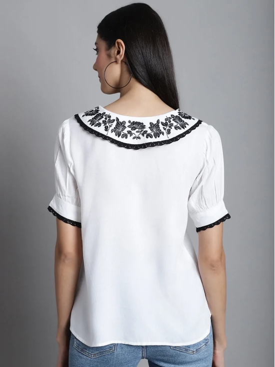 Embroidered Peter Pan Collar Top-XL / White