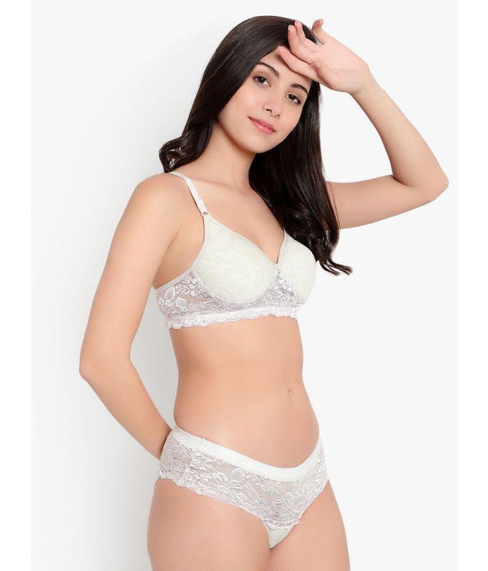 KYODO - Light Grey Molded Cups Lace Women's Bra & Panty Set ( Pack of 1 ) - None