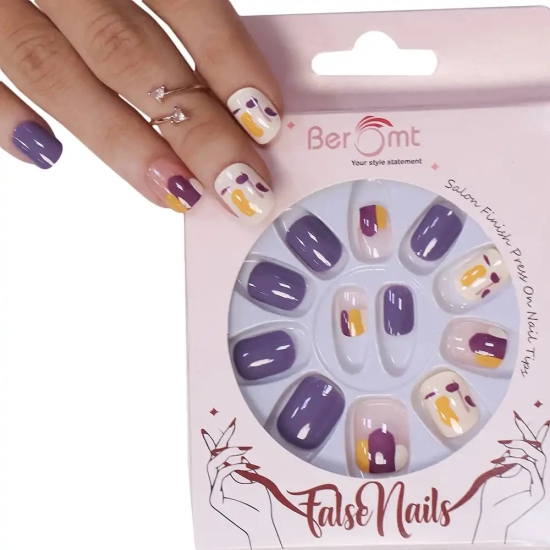 PRINTED SHORT SQUARE NAILS - (NAIL KIT INCLUDED)-Blue