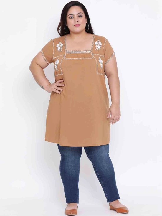 Oxolloxo Women Brown Solid Embroidered Tunic