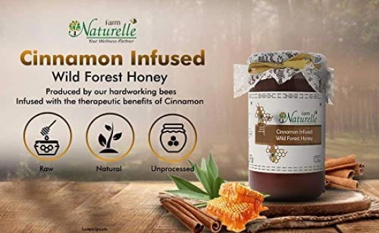 Farm Naturelle-Cinnamon Flower Wild Forest Honey |1.45KG and a Wooden Spoon| 100% Pure & Natural Ingredients Made Delicious Honey | No Artificial Color | No Added Sugar | Lab Tested Cinnamon Honey In Glass Bottle.