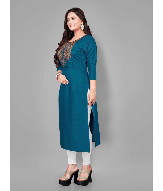 RIAANA - Blue Rayon Women's Straight Kurti ( Pack of 1 ) - None