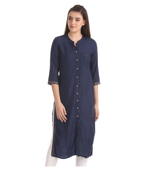 Anahi - Blue Rayon Women's Front Slit Kurti - S