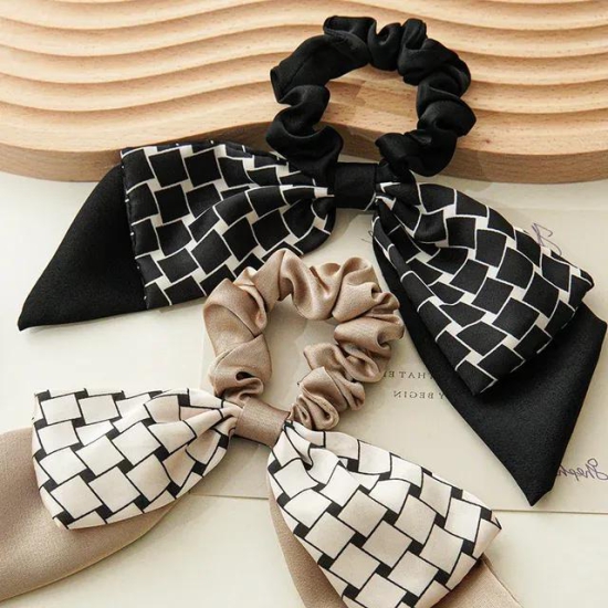 Dual bow scrunchie-Black