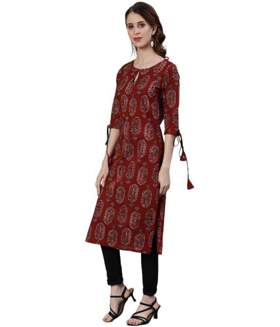 Antaran Cotton Printed Straight Women''s Kurti - Maroon ( Pack of 1 ) - None