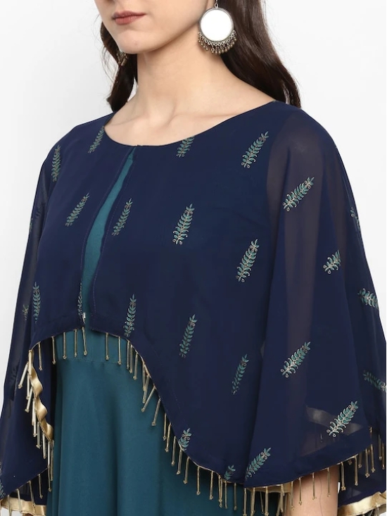 Women Blue & Sea Green Printed A-Line Kurta