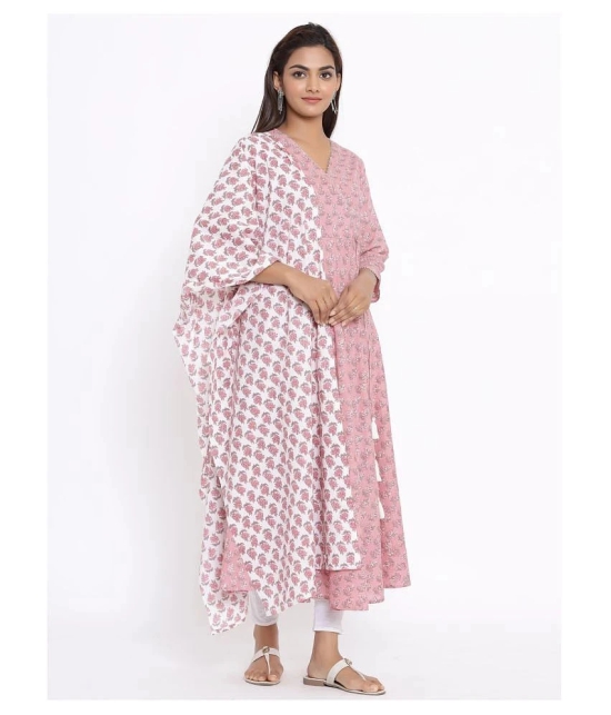 miravan Pink Cotton Anarkali Kurti - XL