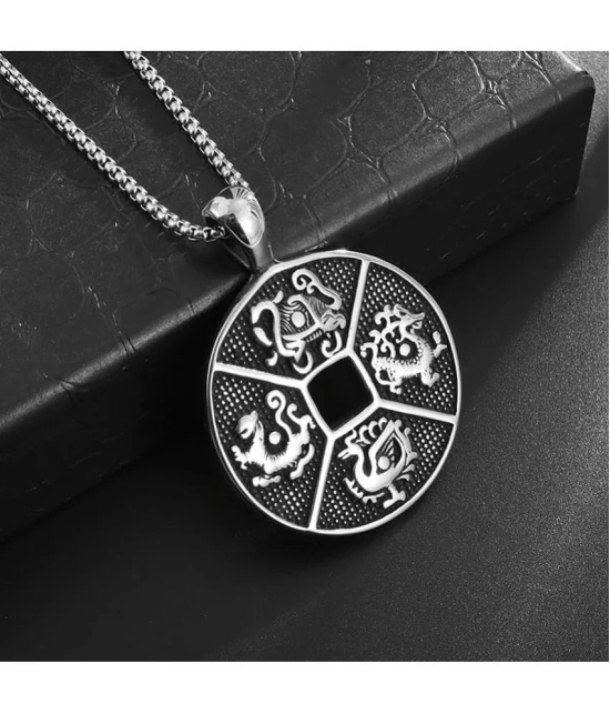 Fashion Frill Silver Chain For Men Retro Four Divine Beasts Stainless Steel Pendant Necklace For Men Boys Love Gifts - None