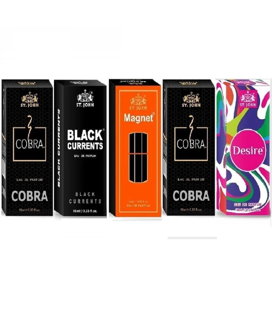 ST.JOHN Cobra *2,Black Current,Magnet,Desire Pocket Perfume for Men 10 ml ( Pack of 5 )