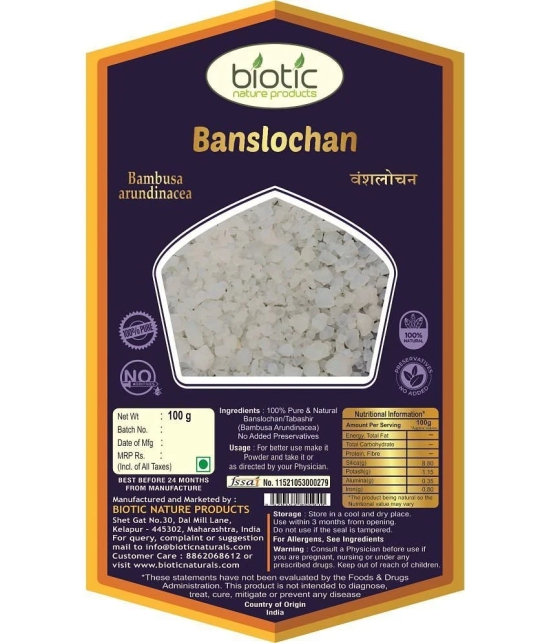 Biotic Banslochan Tabasheer Original (Bambusa Arundinaces) Tabashir 200 gm