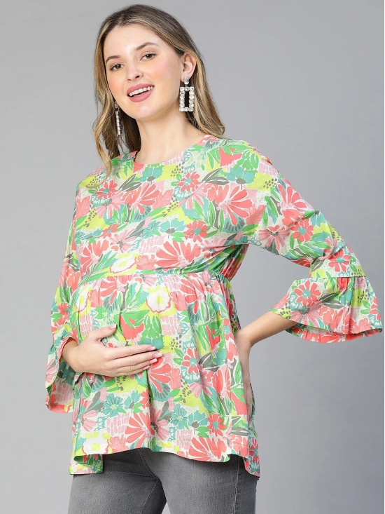 Oxolloxo Floral Print Bell Sleeve Pure Cotton Empire Top