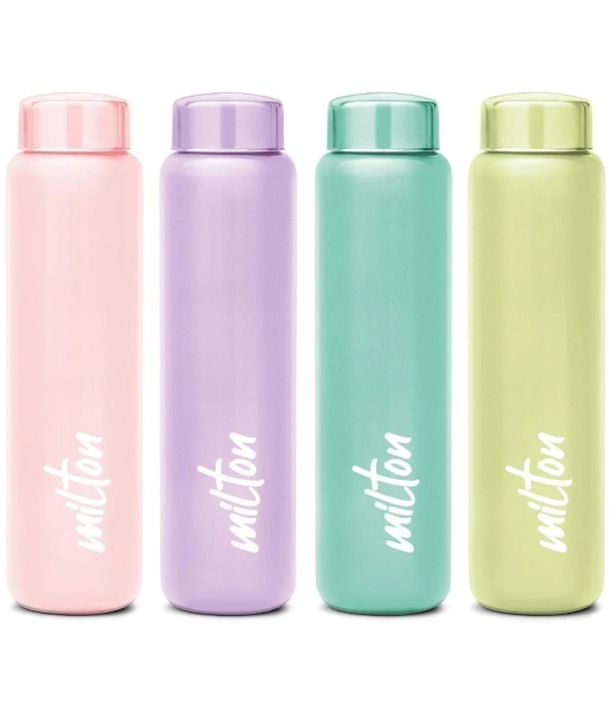 Milton Aqua 1000 Stainless Steel Water Bottle Set of 4, 950 ml Each, Light Green - Multicolour