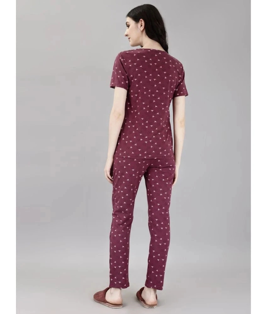 Smarty Pants Wine Cotton Womens Nightwear Nightsuit Sets ( Pack of 1 ) - None