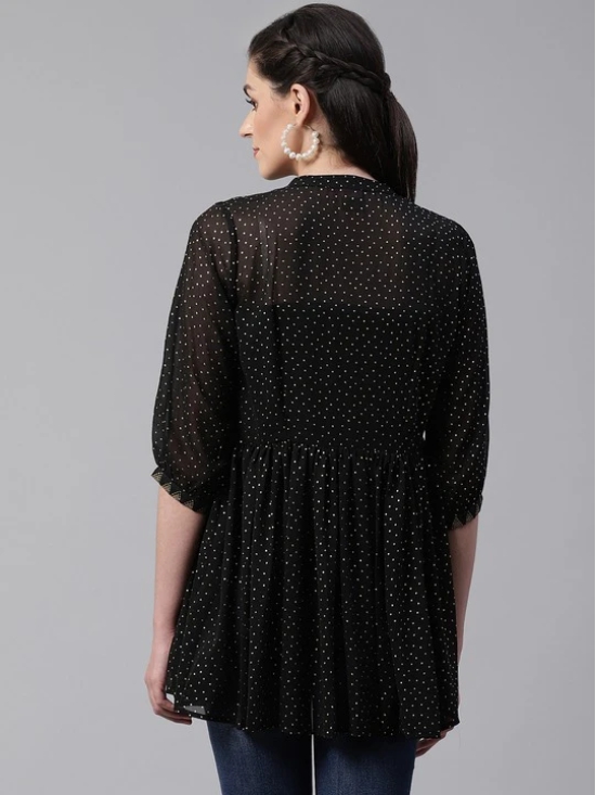 Black & Golden Printed Semi-Sheer Front-Open Kediya Tunic