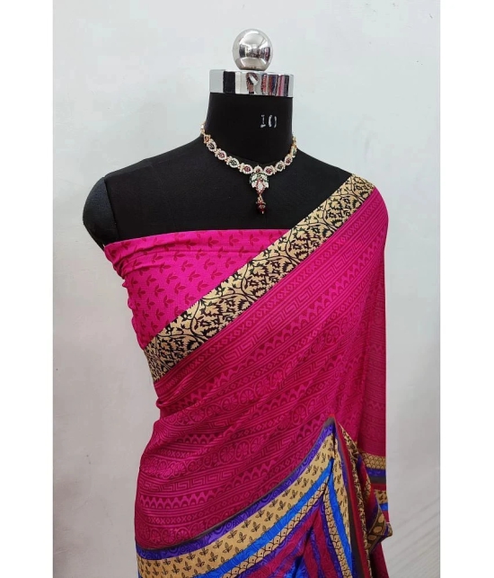 ANAND SAREES Georgette Printed Saree With Blouse Piece - Pink ( Pack of 1 ) - Pink