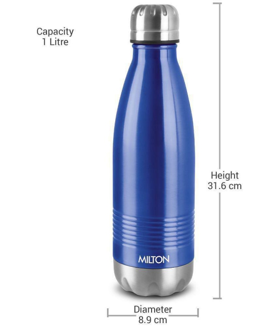 Milton Duo DLX 1000 Thermosteel 24 Hours Hot and Cold Water Bottle, 1 Litre, Blue | Leak Proof | Office Bottle | Gym | Home | Kitchen | Hiking | Trekking | Travel Bottle - Blue