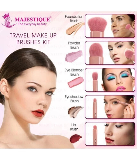 Majestique Travel Friendly Make-Up Kit with Mirror, Ultra-Soft Bristles for Face, Lip Eye - 6 Pcs