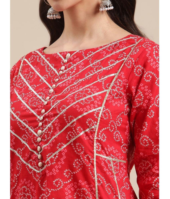 Varanga Cotton Printed Flared Womens Kurti - Red ( Pack of 1 ) - None