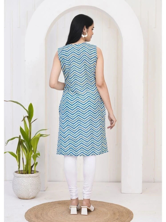 Frionkandy Cotton Printed Straight Womens Kurti - Blue ( Pack of 1 ) - None