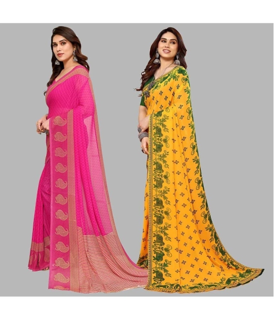 Kashvi Sarees Georgette Printed Saree With Blouse Piece - Multicolor ( Pack of 2 ) - Multicolor