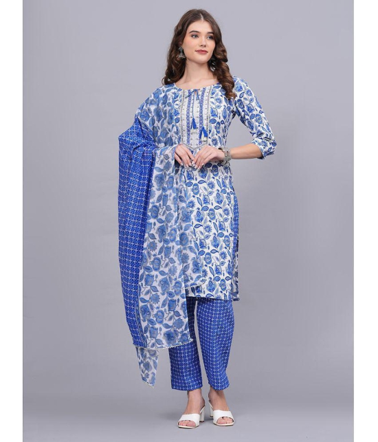 JC4U Cotton Printed Kurti With Pants Womens Stitched Salwar Suit - Blue ( Pack of 1 ) - None