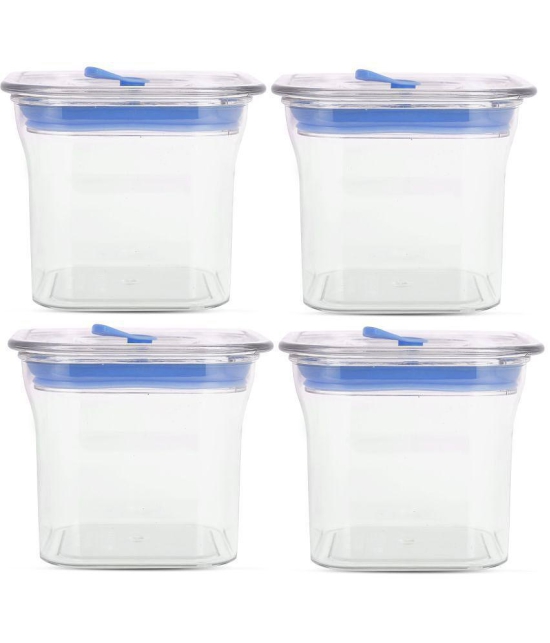 HomePro Fabio Airtight Transparent storage Plastic container pack of 4, Square, 600ml, Blue - Blue