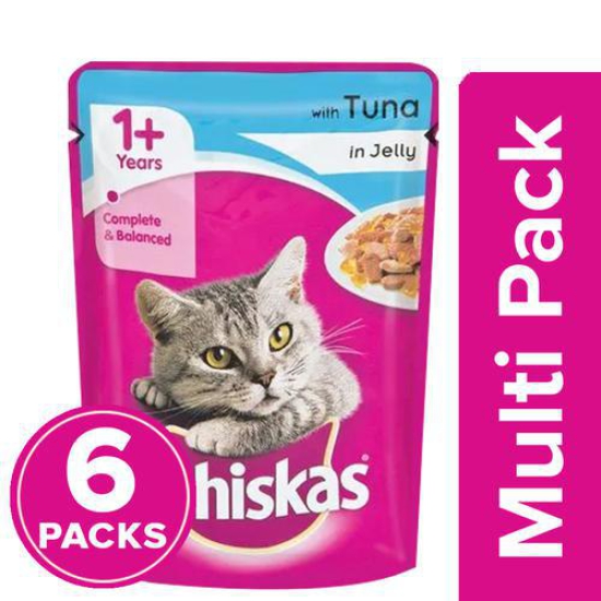Whiskas Wet Cat Food for Adult Cats (1+Years), Tuna in Jelly Flavour Pack of 6x85 Gms