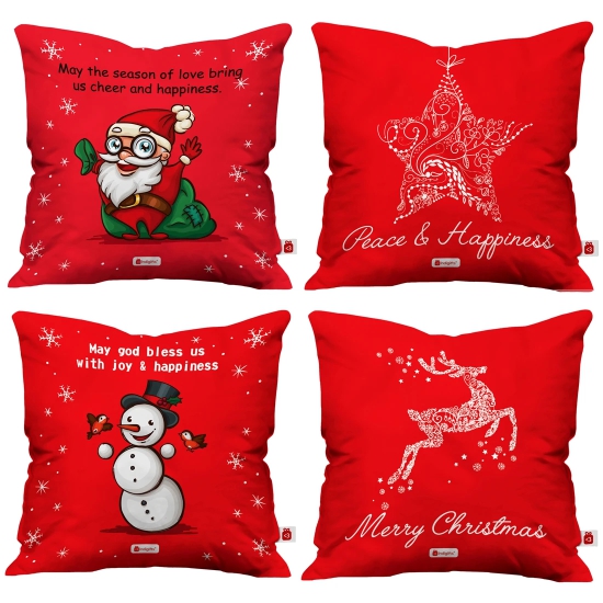 Indigifts Christmas Decorations for House Christmas Themed Holiday Dcor Red Set of 4 Cushion Cover 18x18 inches - Christmas Cushion, Xmas Decorations, Christmas Gifts, Christmas Pillow