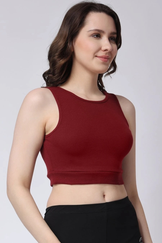 Womens Maroon Gym Crop Tank Top-S / Maroon