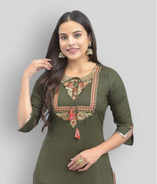 Maquien - Green Rayon Women's Straight Kurti ( Pack of 1 ) - None