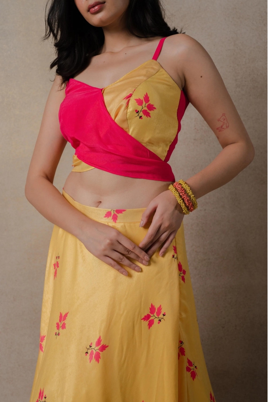 Pink and Yellow Phulkari lehenga Set-2XL