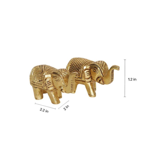 Brass Elephant | Set of 2 | 100% Pure Brass | Yellow Antique Finish