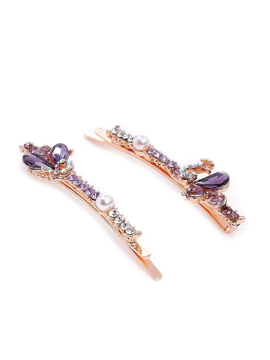 Yellow Chimes Hair Pins for Women Girls Hair Accessories for Women Hair Pin 2 Pcs Crystal Purple Peacock Shaped Cute Bobby Pins for Hair Pins for Girls Bobby Pins fro women Gift for Women and Gir