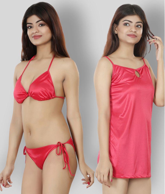 NIVCY - Pink Satin Women's Nightwear Night Dress ( Pack of 2 ) - 2XL