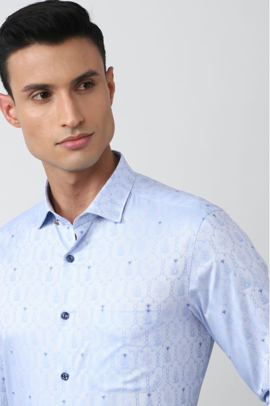 Men Blue Regular Fit Formal Full Sleeves Formal Shirt